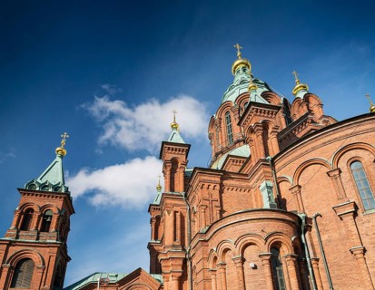 Exterior detail of Uspenski orthodox church cathedral famous landmark in helsinki city finland