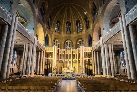 Belgium, 09 30 2019: Interior design of the catholic basilica of the Sacred Heart of Koekelberg