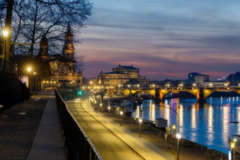 View from Brühl's Terrace of the Ständehaus, Court Church, Semper Opera House, Augustus Bridge and