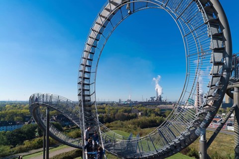DUISBURG, GERMANY, SEPTEMBER 30, 2018: Tiger and Turtle, a piece of art and a landmark in Angerpark