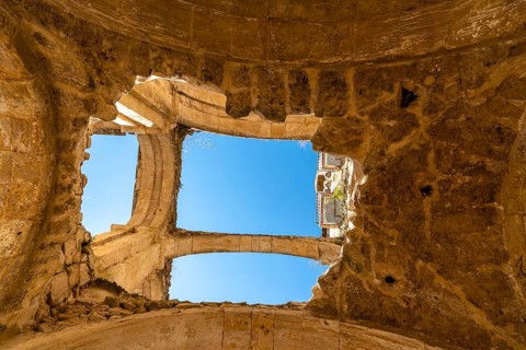 View of the ruins of an ancient abandoned monastery in Santa Maria de Rioseco, Burgos