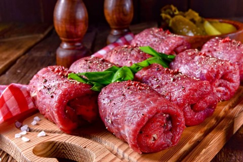 Fresh raw beef roulades