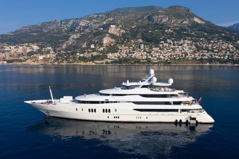 Aerial view 78, 43 metre long motor yacht EMINENCE, delivered in 2008 by the German shipyard