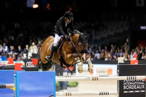 Cedric Hurel of France competes in the equestrian Audi Grand Prix at Jumping International