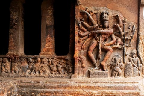 Cave 1 6th century lord Shiva temples of Badami Chalukyan king Mangalesa 593-610 A.D, Karnataka,
