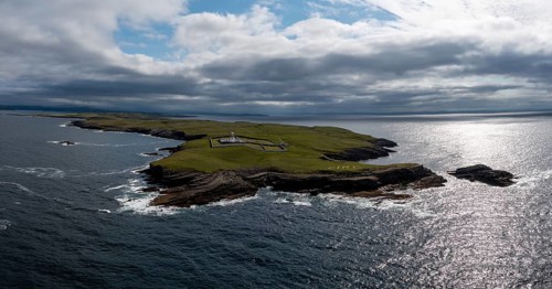 A drone panorama landscape of St. John's Point and the lighthouse in Donegal Bay in the northwest