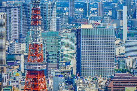 Tokyo Tower and urban landscape. Shooting Location: Tokyo metropolitan area