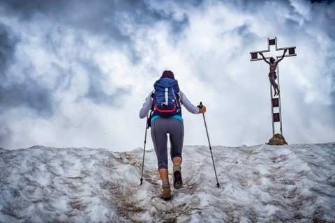 Trekking scene on Lake Como alps