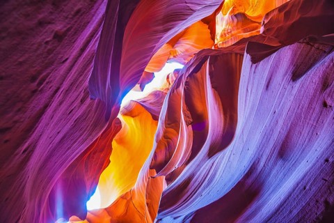 Great red and purple hues slot canyon Antelope. Arizona, USA. Upper Antelope Canyon in the Navajo
