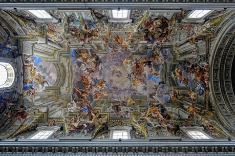 Painting on the ceiling of St Peter's Cathedral, Rome, Italy