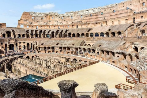 Rome, Italy - June 19, 2018: Roman Coliseum, The Eternal City of Rome. The historic architecture of