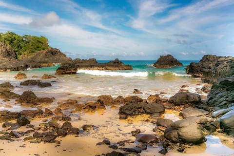Turquoise water around the Two Brothers rocks, Fernando de Noronha, UNESCO World Heritage Site,