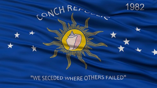 Closeup of Key West City Flag, Waving in the Wind, Florida State, United States of America
