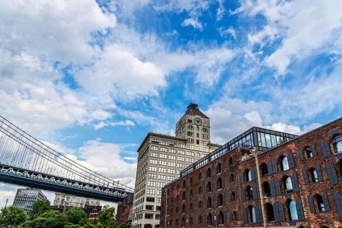 New York City, USA, June 24, 2018: Waterfront of DUMBO area in Brooklyn. Down Under the Manhattan