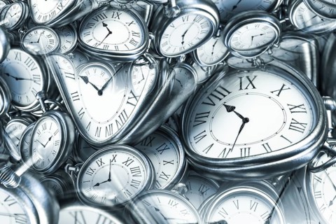Droste effect background with infinite clock spiral. Abstract design for concepts related to time