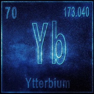 Ytterbium chemical element, Sign with atomic number and atomic weight, Periodic Table Element