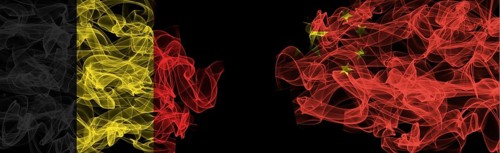 Flags of Belgium and China on Black background, Belgium vs China Smoke Flags