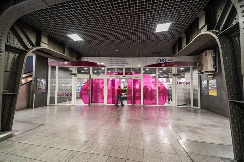 Belgium, 03 21 2018: Entrance of the international ticket office at the Brussels South