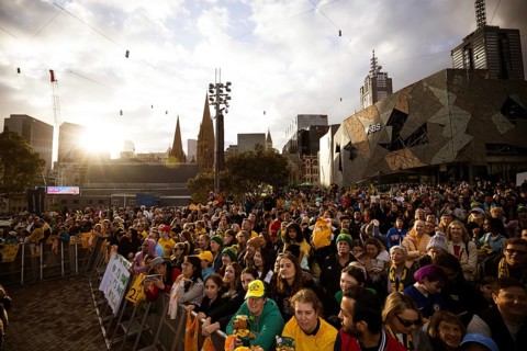 MELBOURNE, AUSTRALIA, JULY 11: Fans at the Australian Commbank Matildas Women's World Cup squad