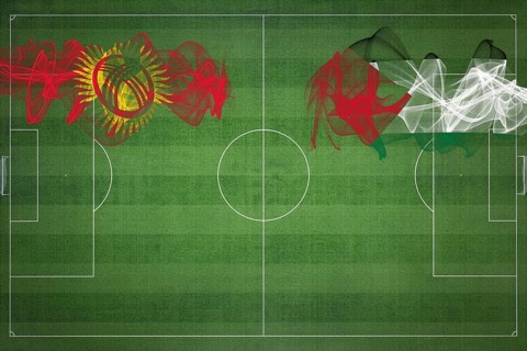 Kyrgyzstan vs Palestine Soccer Match, national colors, national flags, soccer field, football game,
