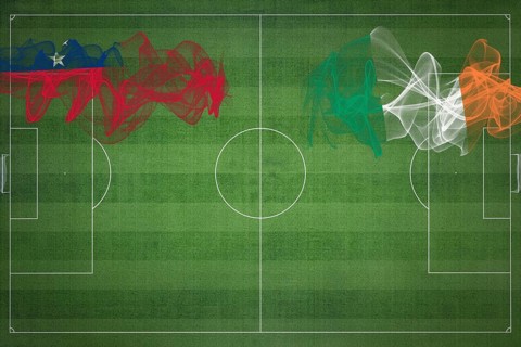 Samoa vs Ireland Soccer Match, national colors, national flags, soccer field, football game,
