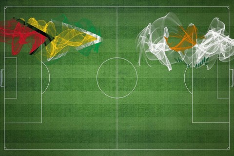 Guyana vs Cyprus Soccer Match, national colors, national flags, soccer field, football game,