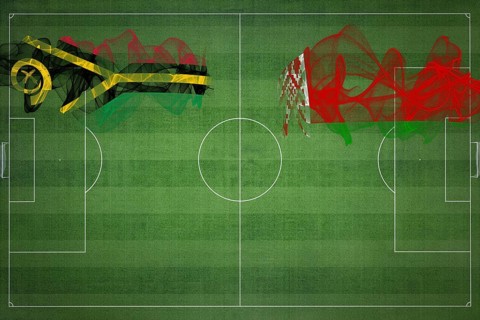 Vanuatu vs Belarus Soccer Match, national colors, national flags, soccer field, football game,