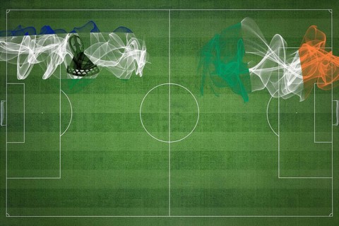 Lesotho vs Ireland Soccer Match, national colors, national flags, soccer field, football game,