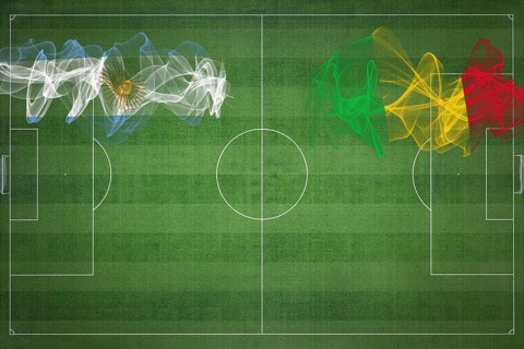 Argentina vs Mali Soccer Match, national colors, national flags, soccer field, football game,