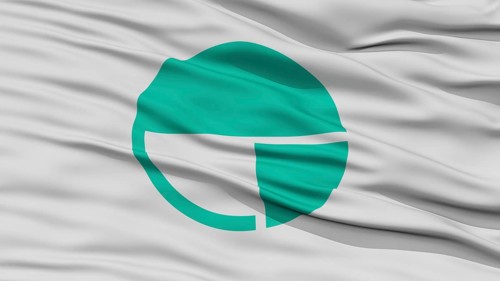 Closeup of Nagano Flag, Capital of Japan Prefecture, Waving in the Wind, High Resolution
