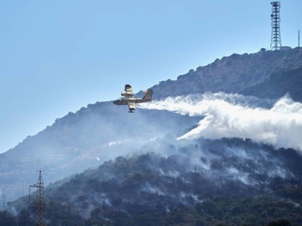 A picture of fire fighters in the sky