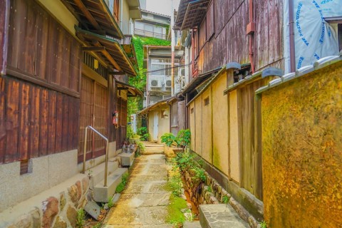 Old townscape narrow path. Shooting Location: Kobe city, Hyogo Pref