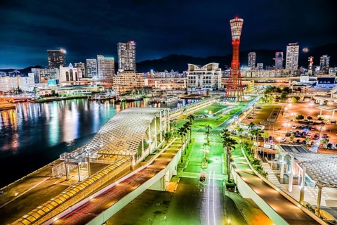 Night view of Kobe Meriken Park. Shooting Location: Kobe city, Hyogo Pref