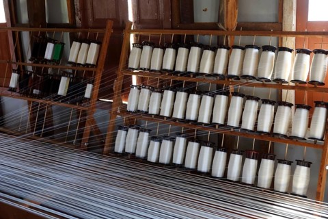 White silk thread on the weaving tool, Inle lake, Myanmar (Burma)