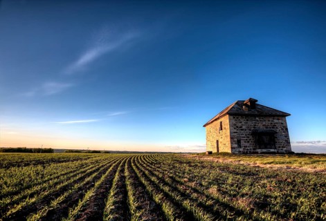 Sunset Light Saskatchewan Farm abandoned Stone House