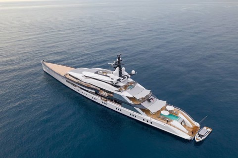 Aerial view of 109 metre motor yacht Bravo Eugenia, delivered in 2018 by the Dutch shipyard Oceanco