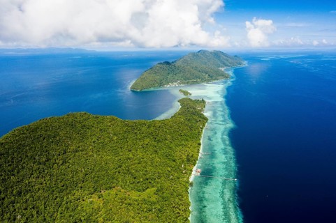 Aerial view of Mansuar and Kri, Raja Ampat, West Papua, Indonesia