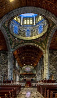 Galway, Ireland, 28 July, 2022: interior view of the nave and cupola of Galway Cathedral