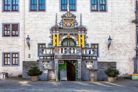 Facade of the town hall, Weserrenaissance, Hannoversch Münden, Lower Saxony, Germany