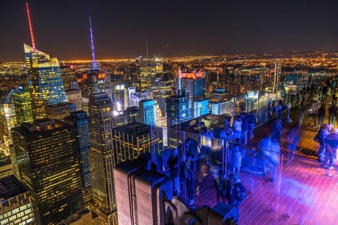 Rockefeller Center Observation Deck of the people and the night view. Shooting Location: New York,