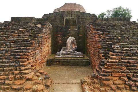 Statue of lord Buddha, Buddhist site stupa is 1400 feet-edge & 51 feet-high, Kesariya, Bihar, India