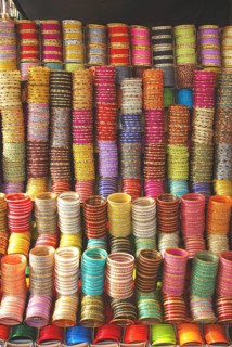 Glass bangles of different colours in shop, Lucknow, Uttar Pradesh, India