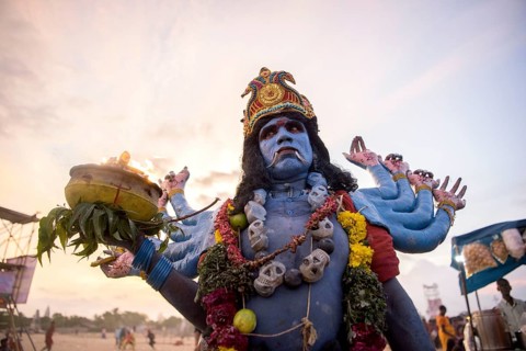 Woman dress as Hindu Goddess Kali, Tamil Nadu, India, Asia