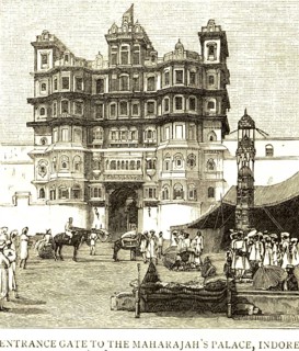 Entrance gate to the Maharaja's palace, the graphic 24th July 1886, Indore, Uttar Pradesh, India