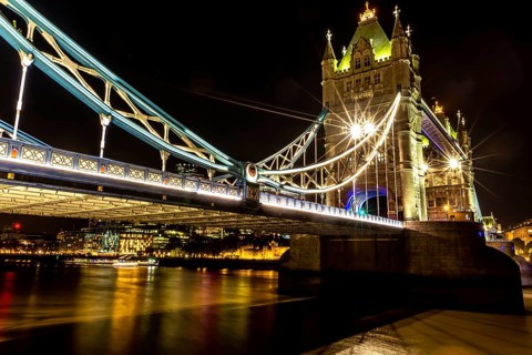 Tower Bridge in London, UK, United Kingdom. Europe. Long exposure and night shot