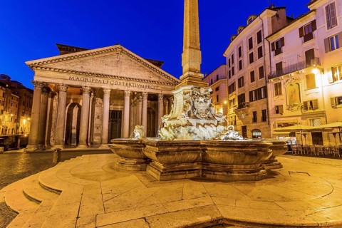 Italy, Rome, Pantheon. Night shot with fountain Austria