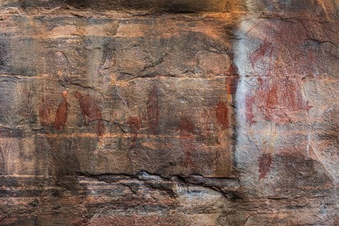 Aboriginal rock carvings, Kadadu National Park, Ubirr, or Obiri Rock, Northern Territory, Australia