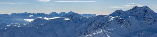 Mountain panorama in winter, view over Schnalstal valley to Saldurspitze, Lagaunspitze and