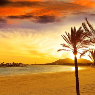 Alcudia Majorca at sunset on the beach Mallorca Balearic islands