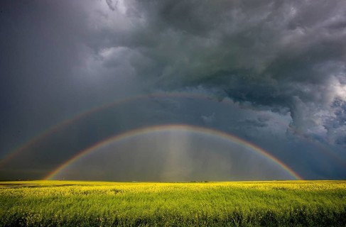 Rainbow Storm Clouds Canada Saskatchewan Dramatic Summer